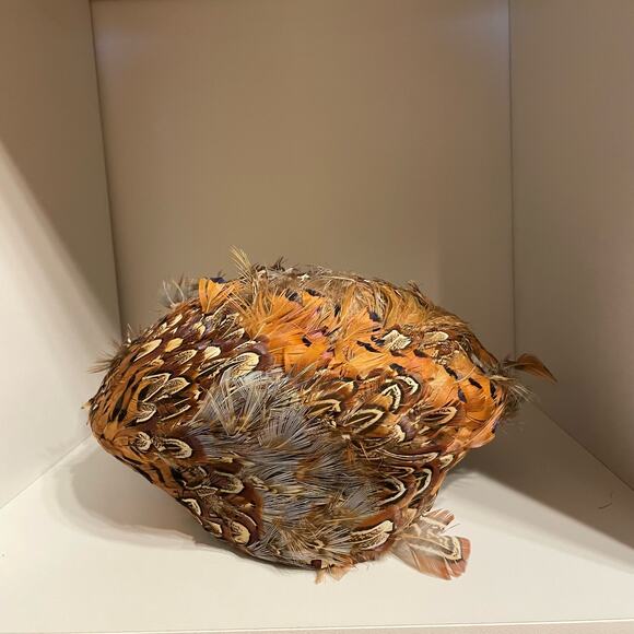 Vintage hat brown gray black bird feathers - Picture 2 of 7